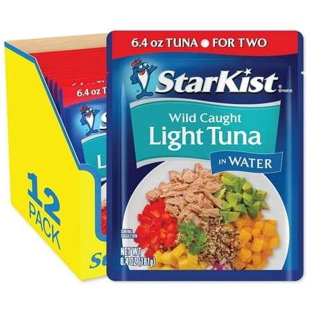 StarKist Chunk Light Tuna in Water  6.4 Oz Pouch (12 Pack) Ready to Eat Wild Caught Tuna  19g Protein per Serving  80 Calories per Serving  Gluten Fre