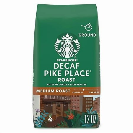 1x Starbucks Ground Coffee  Medium Roast Coffee  Decaf Pike Place Roast  100% Arabica  1 Bag (12 Oz)