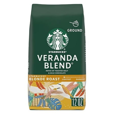Pack of 1 Starbucks Ground Coffee  Starbucks Blonde Roast Coffee  Veranda Blend  100% Arabica  1 Bag (12 Oz)
