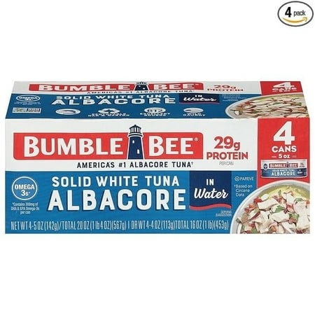 Pack of 1 Bumble Bee Solid White Albacore Tuna in Water  5 Oz Can (Pack of 4) - Wild Caught Tuna - 29g Protein per Serving  High in Omega-3s - Non-GMO
