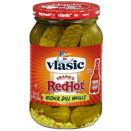 Pack of 1 Vlasic Frank S RedHot Original Cayenne Pepper Sauce Flavored Kosher Dill Whole Pickles  16 Oz