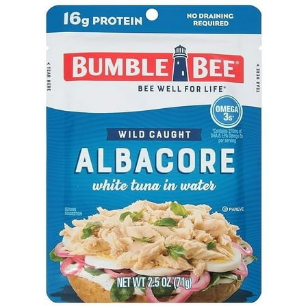 2 Pack Bumble Bee Chunk White Albacore Tuna in Water  2.5 Oz Pouch - Ready to Eat Wild Caught Tuna Packet - 16g Protein per Serving  High in Omega-3s 
