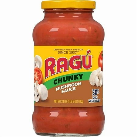 2 Pack Ragu Chunky Super Chunky Mushroom Pasta Sauce with Hearty Mushrooms  Diced Tomatoes  and Italian Herbs and Spices  24 OZ