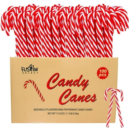 Fusion Select 100 Pcs Mini MDA05 Candy Canes - Striped Candies  Sweet Goodies for the Holidays - Naturally Flavored Mini Peppermint Confections for Yu