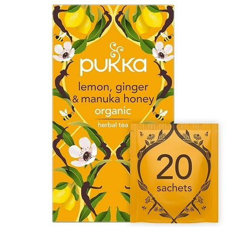 Pack of 1 Pukka Herbs Organic Lemon  Ginger & Manuka Honey Herbal Tea  Immune Boosting Organic Tea Infusion Selection  with Turmeric  Ideal for Daily 
