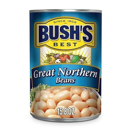 2 Pack BUSH S BEST Canned Great Northern Beans  Source of Plant Based Protein and Fiber  Low Fat  Gluten Free  15.8 Oz