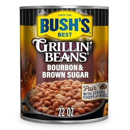 Pack of 1 Bush S Canned Bourbon and Brown Sugar Grillin  Beans  Plant-Based Protein  Good Source of Fiber  Vegetarian  Fat Free  Gluten Free  22 Oz