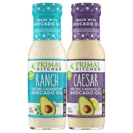 Primal Kitchen Ranch Dressing & Marinade and Caesar Dressing & Marinade  Made with Avocado Oil and Cage-Free Eggs  8 Fluid Ounces  Variety Pack of 2