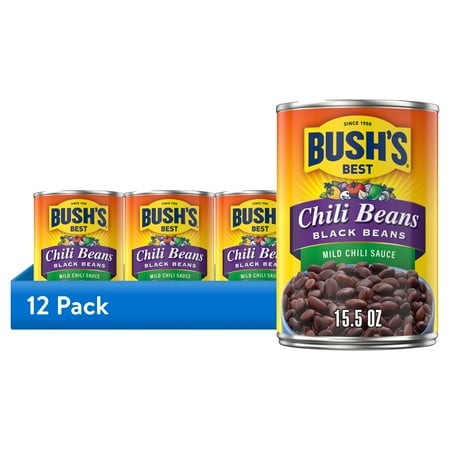 (12 Pack) Bush S Chili Beans  Canned Black Beans in Mild Chili Sauce  15.5 Oz Can