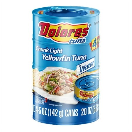 (4 Cans) Dolores® Tuna in Water  Chunk Light Yellowfin in Water  5 Oz