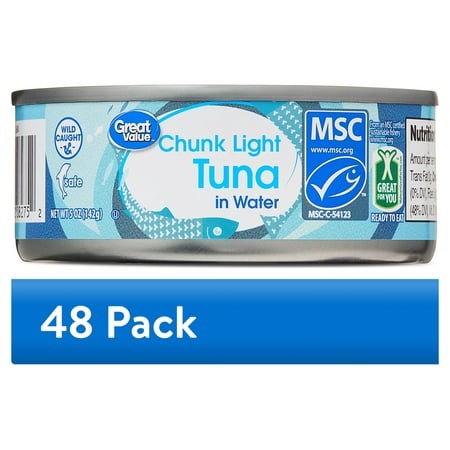 (48 Pack) Great Value Chunk Light Tuna in Water  5 Oz