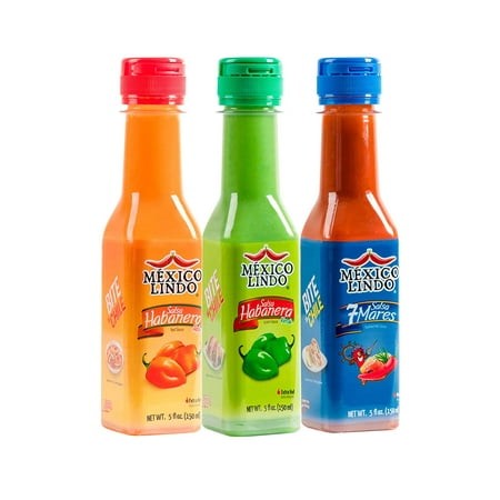 Mexico Lindo Hot Sauce Variety Pack | Includes One Red  One Green & One 7 Mares Hot Sauces | 5 Fl Oz Bottles (Pack of 3)