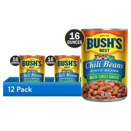 (12 Pack) Bush S Chili Beans  Canned Pinto Beans in Mild Chili Sauce  16 Oz Can