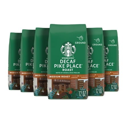 Starbucks Ground Coffee  Medium Roast Coffee  Decaf Pike Place Roast  100% Arabica  6 Bags (12 Oz Each)