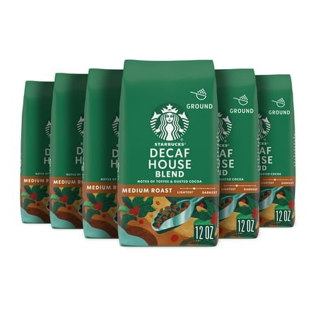 Starbucks Ground Coffee  Medium Roast Coffee  Decaf House Blend  100% Arabica  6 Bags 12 Oz Each