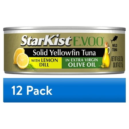 (12 Pack) StarKist E.V.O.O. Solid Yellowfin/Light Tuna in Extra Virgin Olive Oil  Lemon Dill  4.5 Oz Can  Packaging May Vary