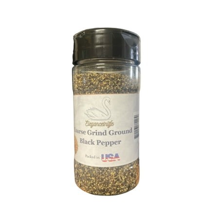 Eleganceinlife Coarse Grind Ground Black Pepper NET WT 4.4 Oz (124g) Gluten-Free  Vegan  Vegetarian