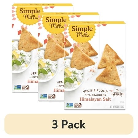 (3 Pack) Simple Mills Veggie Flour Pita Crackers  Himalayan Salt  Gluten-Free Crackers  4.25 Oz