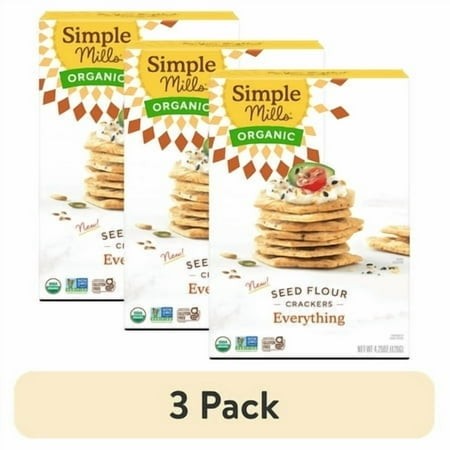 (3 Pack) Simple Mills Organic Seed Flour Crackers  Everything Seasoning  Gluten-Free  4.25 Oz