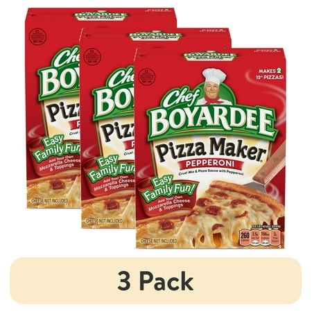 (3 Pack) Chef Boyardee Pepperoni Pizza Maker  Crust Mix and Pizza Sauce Meal Kit  31.85 Oz