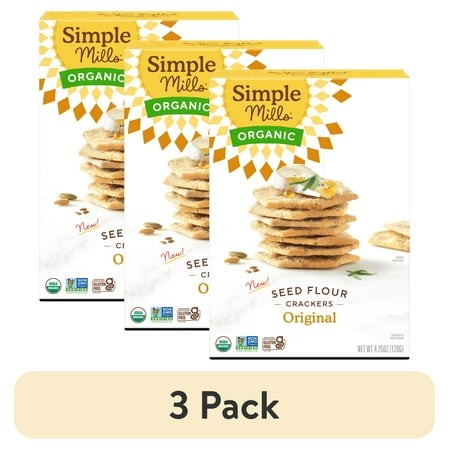 (3 Pack) Simple Mills Organic Seed Flour Crackers  Original Sea Salt  Gluten-Free  4.25 Oz