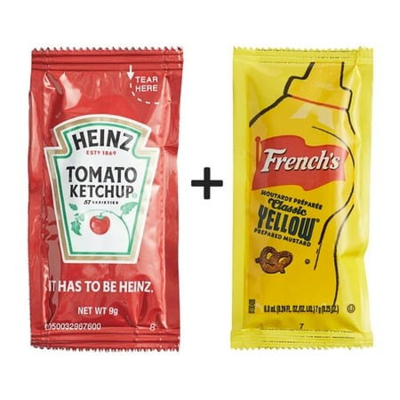 Heinz Tomato Ketchup + French S Classic Yellow Mustard Single Serve Packets L Pack of 100