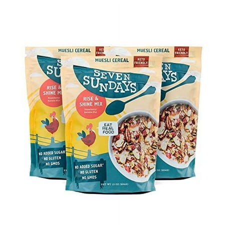 Seven Sundays Rise and Shine Muesli Cereal - 3 Count  10 Oz Pouch - Strawberry Banana Nut - Certified Gluten Free Muesli - Non GMO  No Refined Sugar a