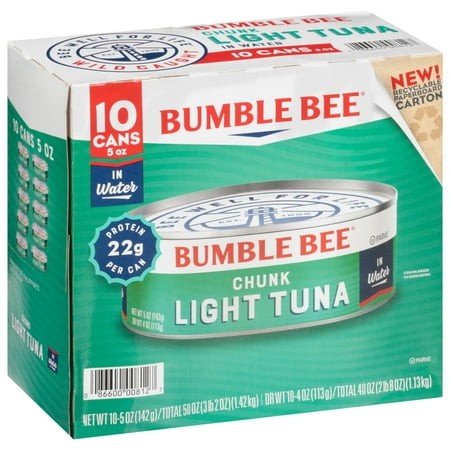 Bumble Bee Chunk Light Tuna in Water  5 Oz Cans (Pack of 10) - Wild Caught Skipjack Tuna - 23g Protein per Serving - MSC Certified Sustainable Seafood