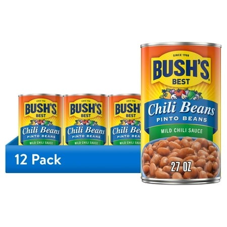 (12 Pack) Bush S Chili Beans  Canned Pinto Beans in Mild Chili Sauce  27 Oz Can