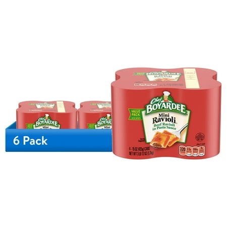(6 Pack) Chef Boyardee Mini Ravioli  Beef Ravioli in Pasta Sauce  Ready-to-Eat Meal  15 Oz. Can (Pack of 4)