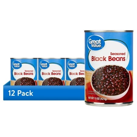 (12 Pack) Great Value Seasoned Black Beans  15 Oz Can