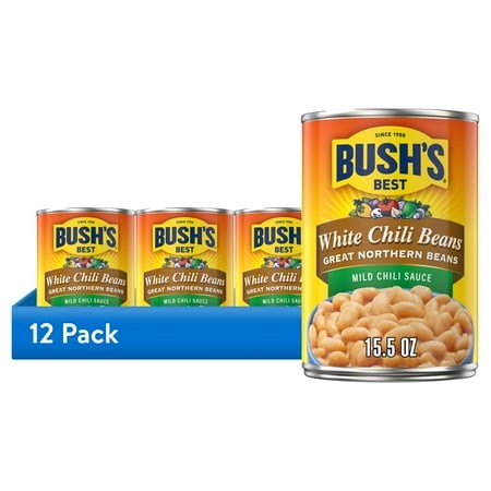(12 Pack) Bush S White Chili Beans  Canned Great Northern Beans in Mild Chili Sauce  15.5 Oz Can