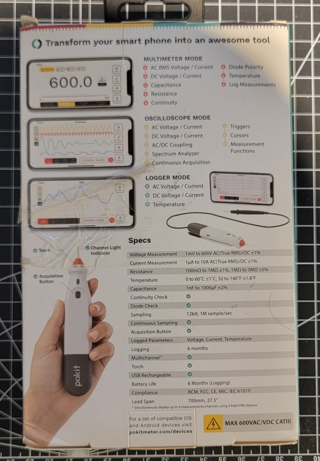 Pokit Pro All-in-one Oscilloscope  Multimeter Logger + ACCESSORIES - BRAND NEW!! thumbnail