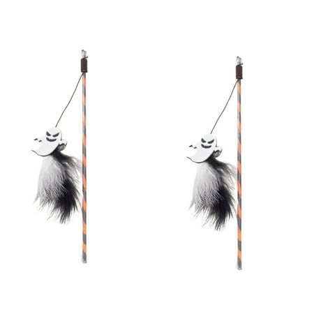 SHENGXINY 2PCS Cat Toys  2026 Halloween Pet Toy  Feather Stick  Pumpkin/Ghost Design - Festive Kitten Interactive Toy Gray 15.75x1in