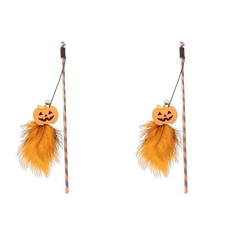 SHENGXINY 2PCS Cat Toys  2026 Halloween Pet Toy  Feather Stick  Pumpkin/Ghost Design - Festive Kitten Interactive Toy Orange 15.75x1in