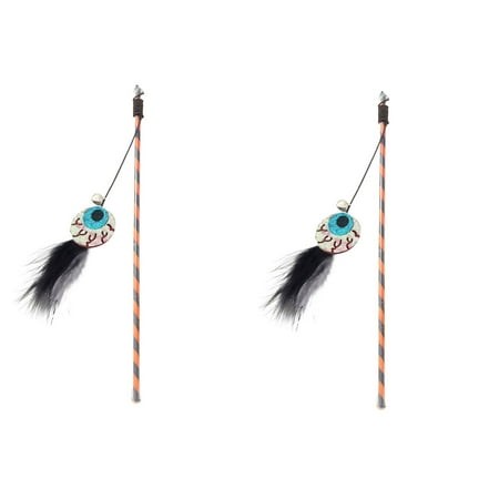SHENGXINY 2PCS Cat Toys  2026 Halloween Pet Toy  Feather Stick  Pumpkin/Ghost Design - Festive Kitten Interactive Toy Multicolor 15.75x1in