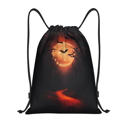 Drawstring Backpack - Bat Sun Forest Path Gym Bag for Women Men Water Resistant Drawstring Bags Sackpack for Gym Shopping Sport Yoga