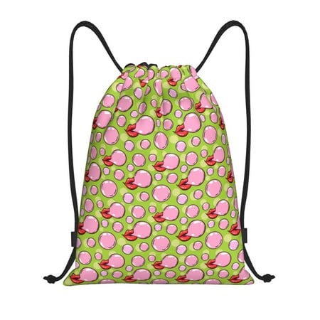 Fuzoiu Lips Blowing Bubble Gum Print Drawstring Backpack for Gym  Travel  Yoga Sports Sackpack String Bag for Women Men-Small