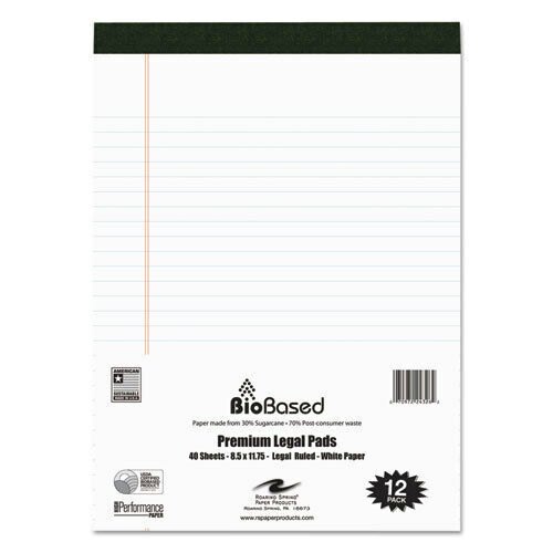 USDA Cert Bio Preferred Legal Pad, Ruled, 8 1/2 X 11 3/4, 40 Sht, White, 12/Pk