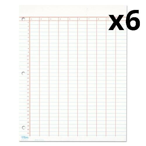 Data Pad W/Numbered Column Headings, 11 X 8 1/2, White, 50 Sheets, Pack of 6