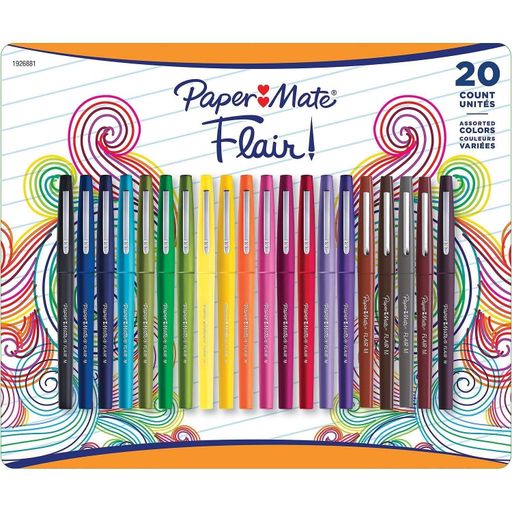 Paper Mate Flair! Colored Pens Felt Tip Medium-Point Assorted Colors, Set of 20