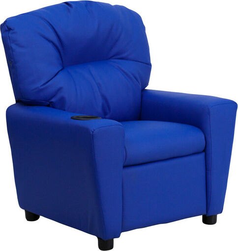 Contemporary Blue Vinyl Kids Recliner with Cup Holder - BT-7950-KID-BLUE-GG