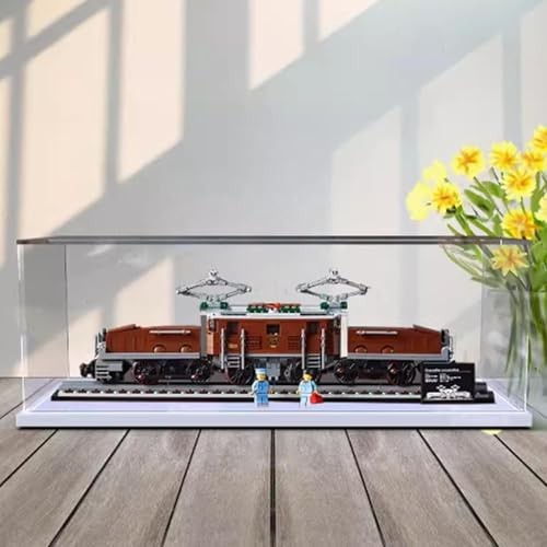 Acrylic Display Case, for Lego 10277 Locomotives Model ，Dustproof Transparent Collections Display Case. (Display Box Only) (White Base)