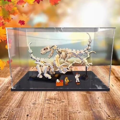 Acrylic Display Case, for Lego 21320 Dinosaur Fossils Model ，Dustproof Transparent Collections Display Case. (Display Box Only) (Black Base)