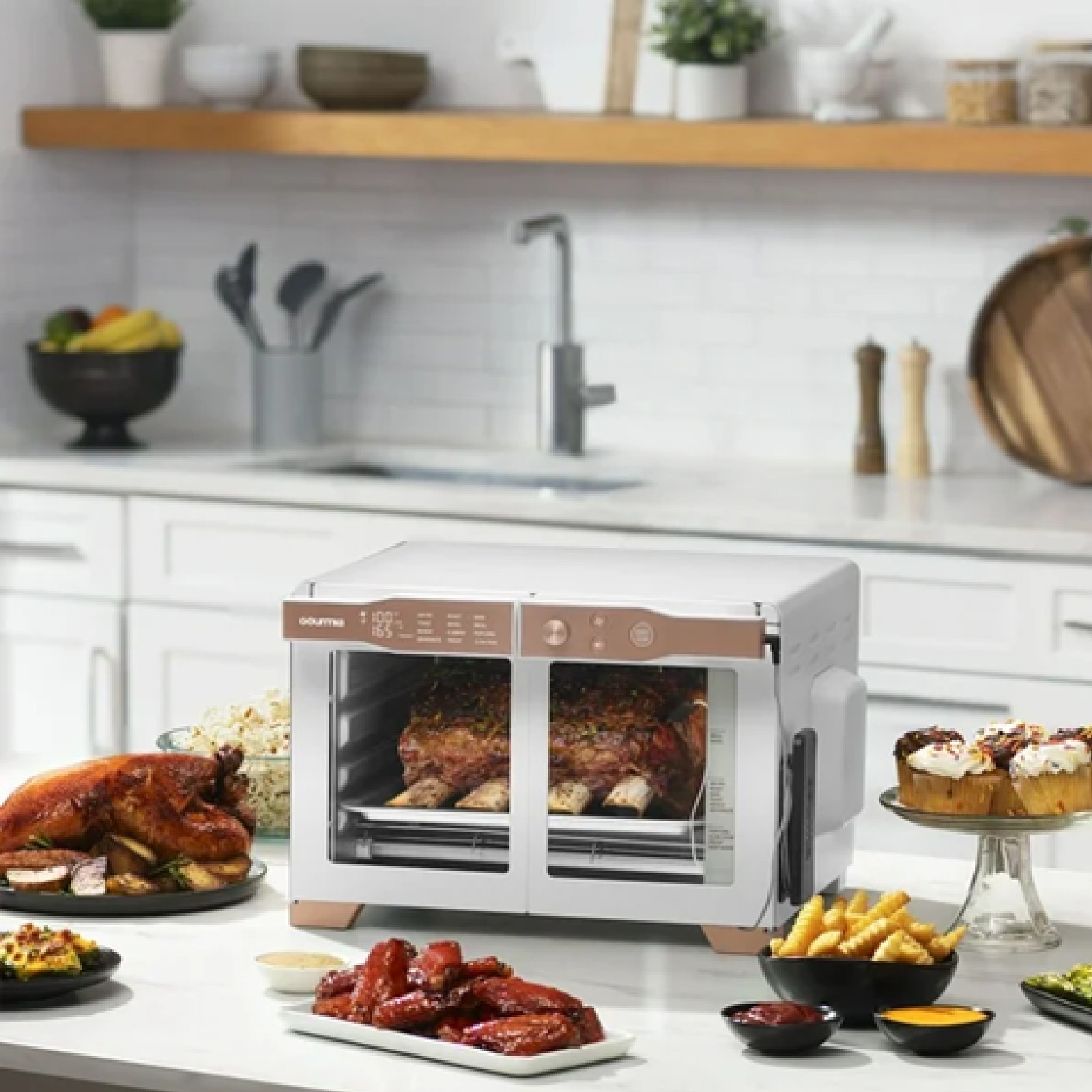 Gourmia GTF2480W 6-Slice French Door Digital Air Fryer Oven with Integrated