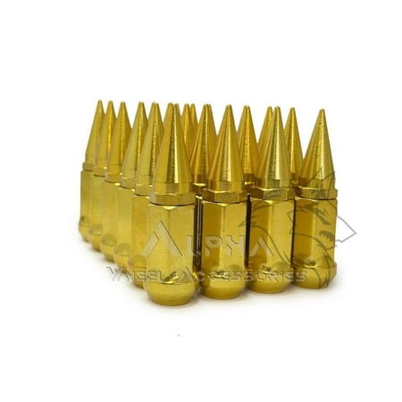 20 Gold Spike Lug Nuts 14X1.5 for Chevy Camaro Dodge Challenger Charger SRT