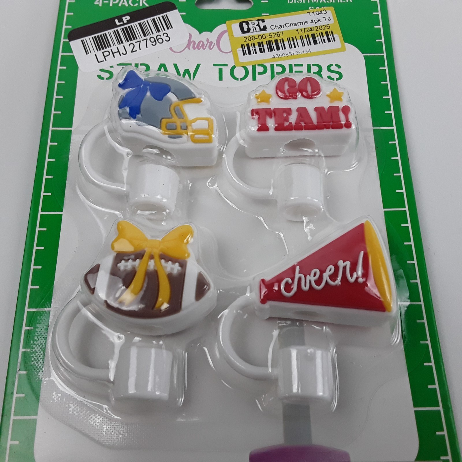 CharCharms 4-Pack Straw Toppers Game Day Theme Set Dishwasher Safe