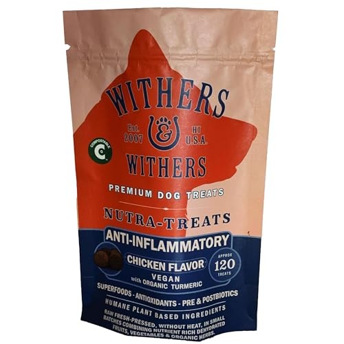 Withers & Withers Natural Dog Treats – Vegan Dog Treat with Turmeric, Vegan Chicken, Pumpkin & Sweet Potato 6 Oz, 100% Compostable Bag – Humane Pl