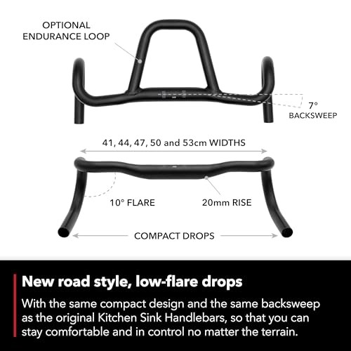 REDSHIFT Kitchen Sink Low Flare Handlebar Without Loop for Road, Gravel, Touring, and Commuter Bikes, Aluminum Drop Bar, 31.8mm Clamp, with 20mm of Ri