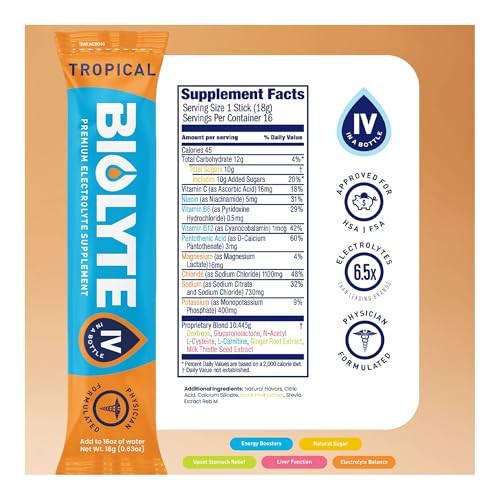 BIOLYTE IV Electrolyte Powder Packets, IV Liquid Drink Mix for Water, Doctor-Developed Hydration, Approved Dehydration Relief, Chemotherapy Must Haves thumbnail